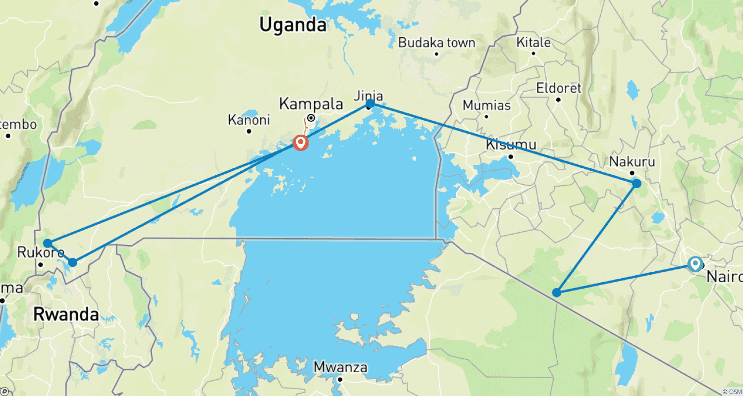 Mapa do percurso de Excursão de 13 Dias de Gorilas e Safári na África Oriental