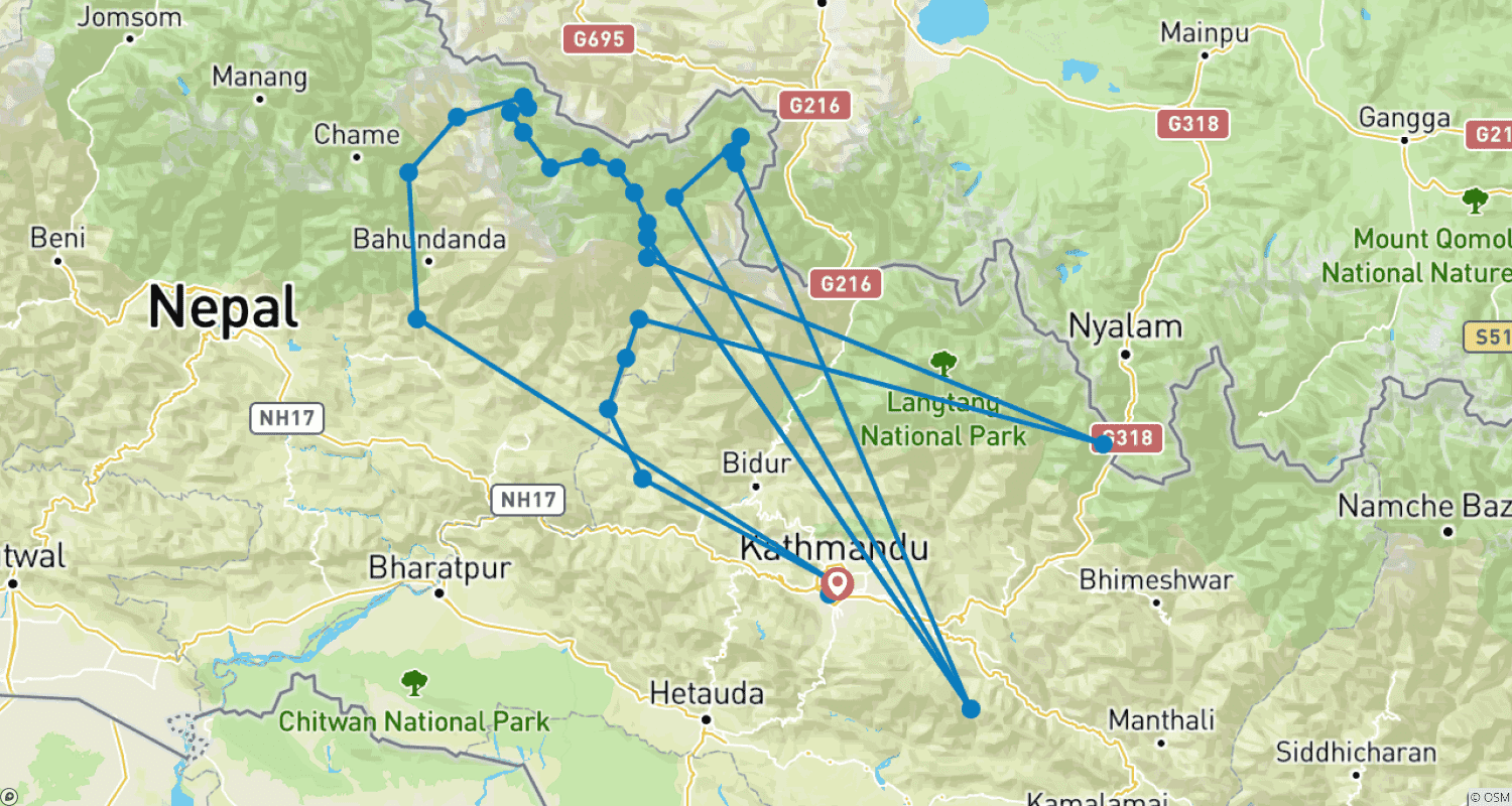 Tsum valley and Manaslu Trek - 21 Daysのルートマップ