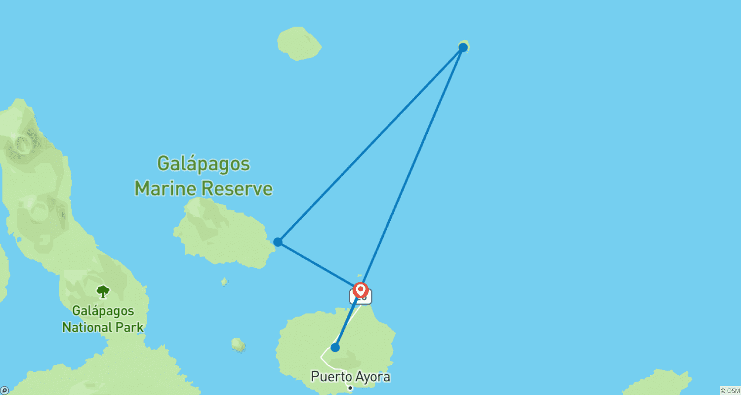 Mapa trasy: Rejs po Galapagos - Wyspy Centralne i Północne w 4 dni na pokładzie The Monserrat