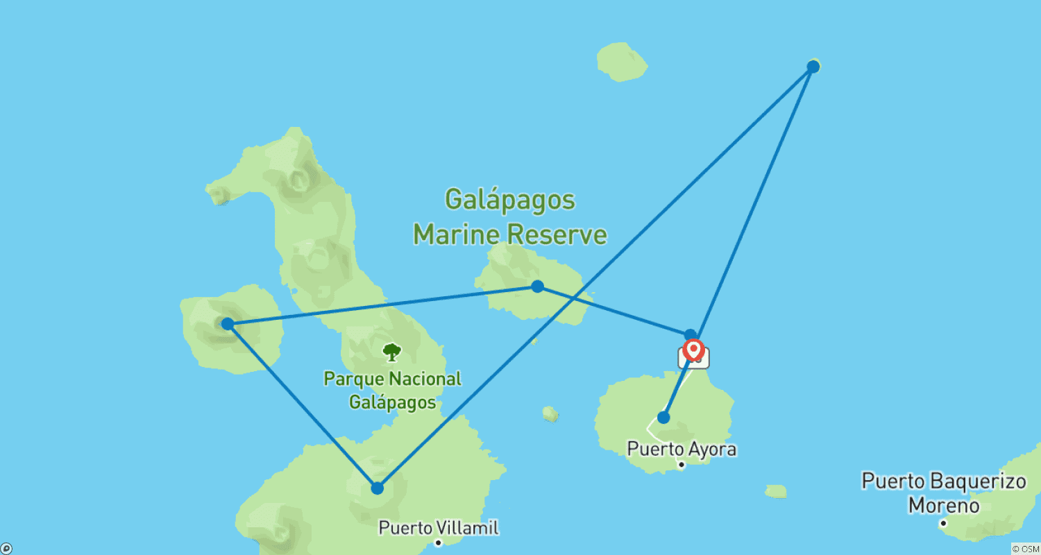 Mapa trasy: Rejs po Galapagos - Odkryj Wyspy Centralne, Północne i Zachodnie w 8 dni na pokładzie Monserrat