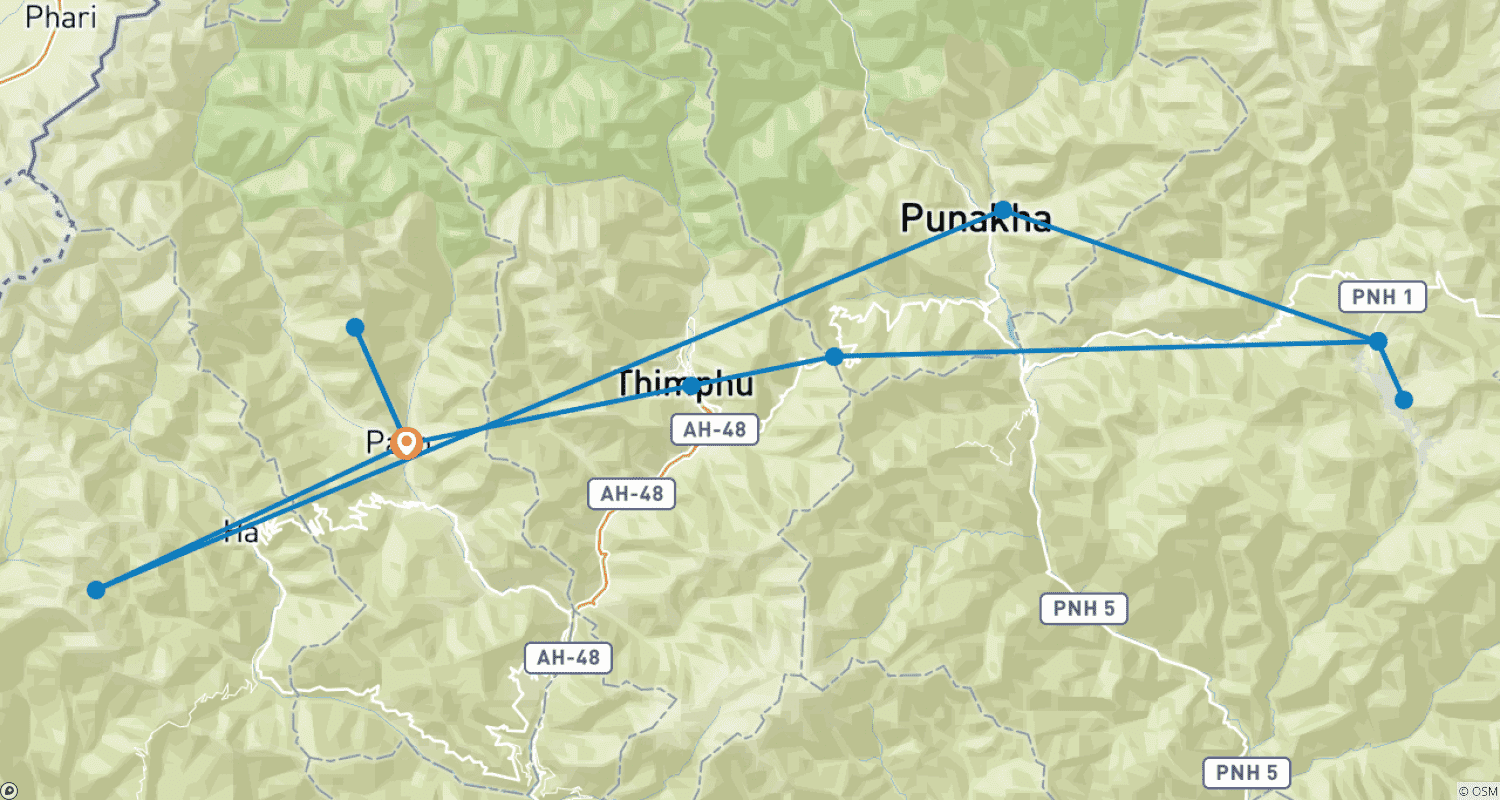 Mapa trasy: Przygoda w Bhutanie