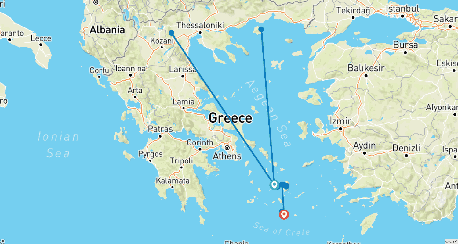 Mapa trasy: Wyspy Greckie: Paros, Naxos i Santorini – Odkrywanie Cyklad