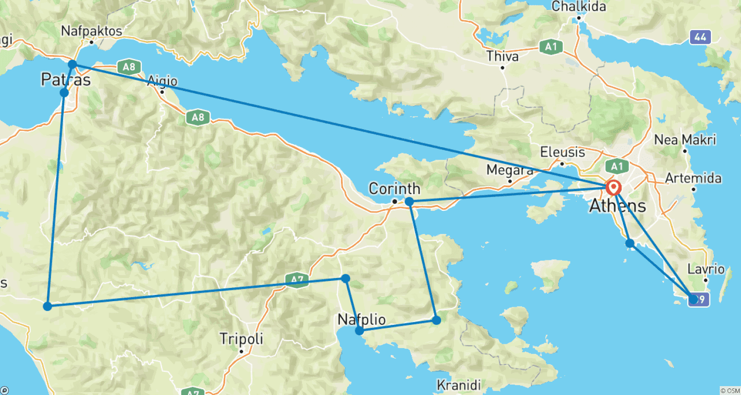 Mapa trasy: Najważniejsze atrakcje Peloponezu: Argolida i Olimpia, Prywatna wycieczka