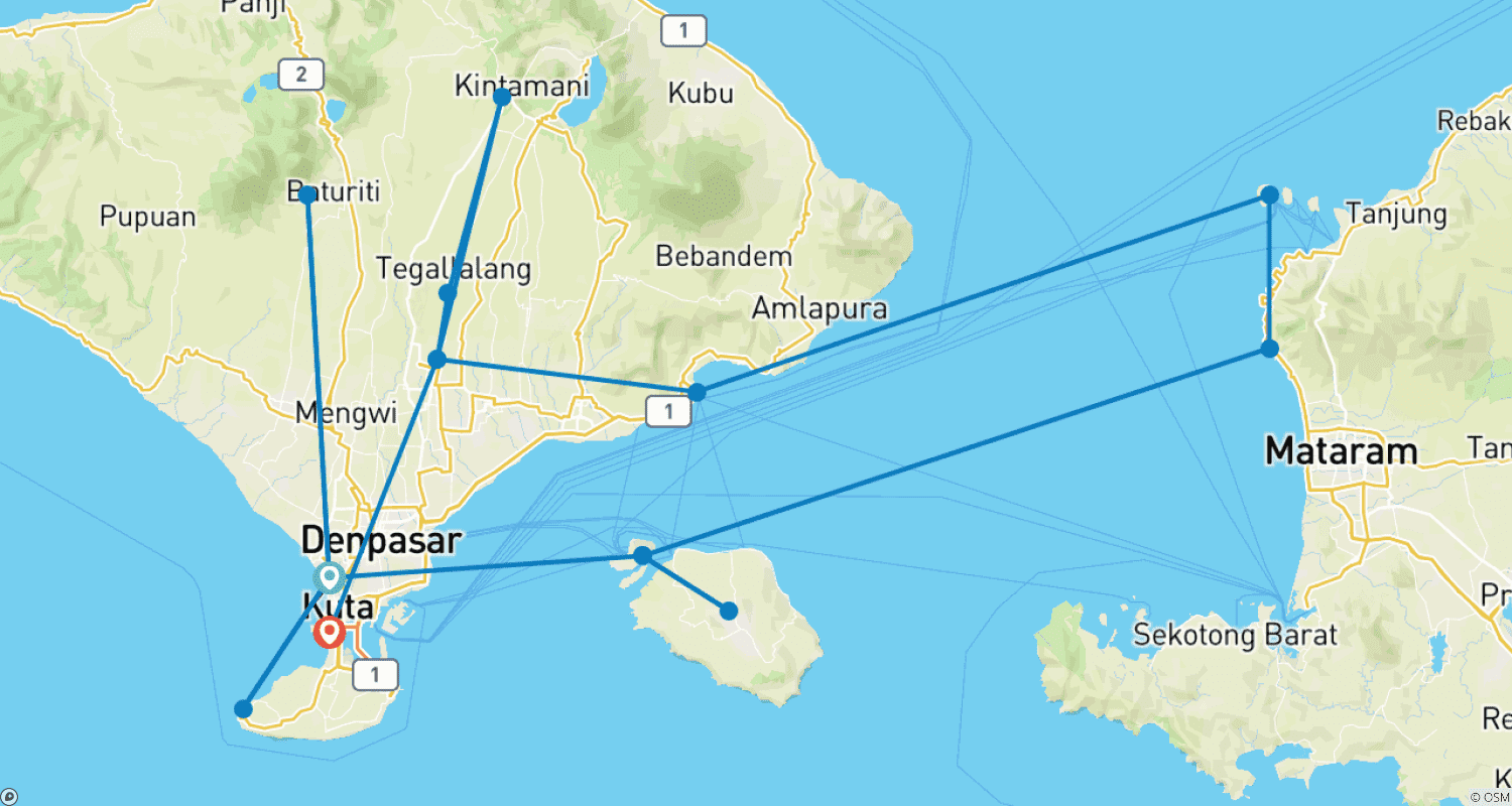 Mapa do percurso de Férias Personalizadas de 14 Dias nas Ilhas da Indonésia, Partida Diária e Sem Grupo