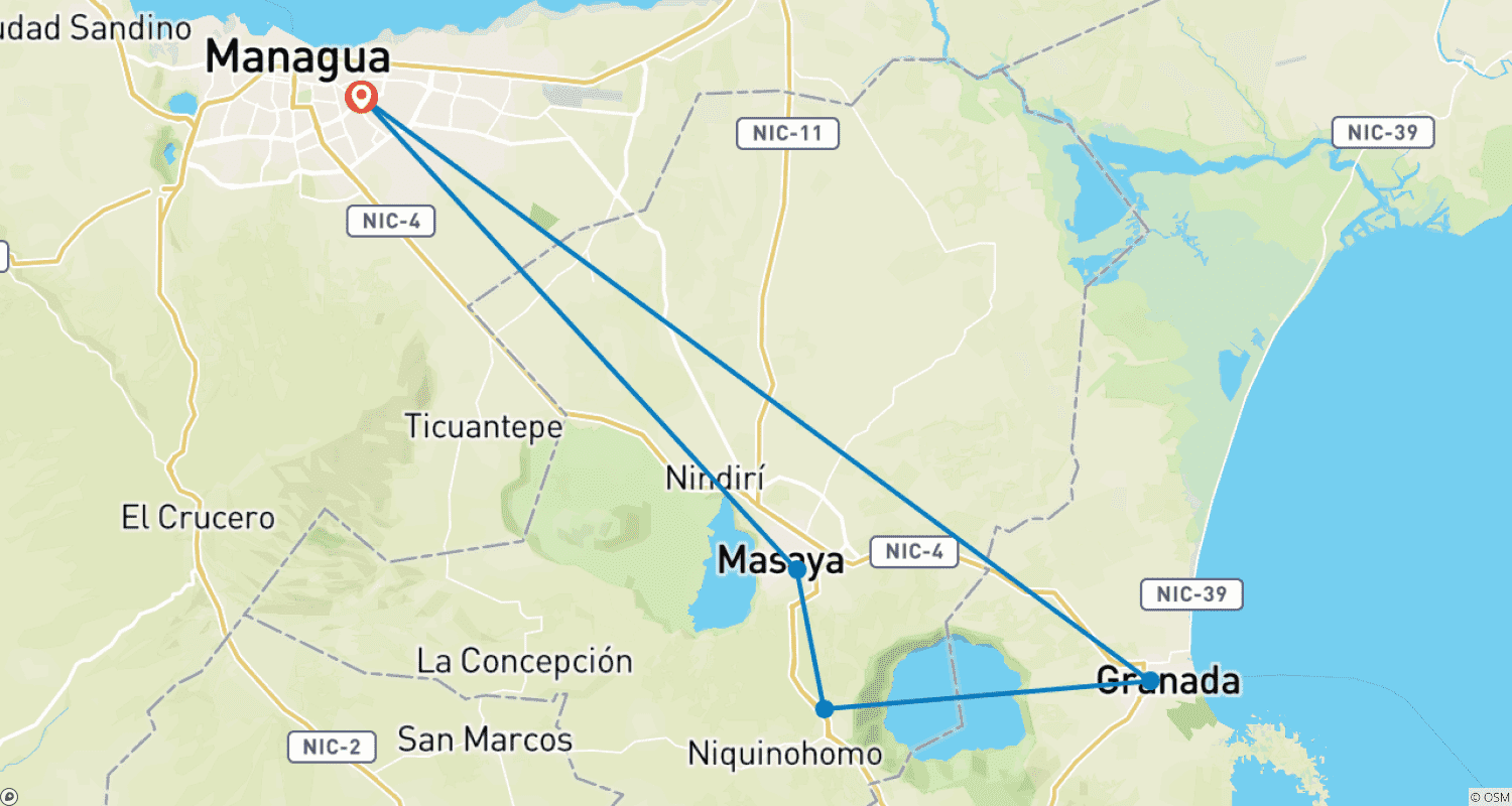 Mapa do percurso de Nicarágua: Parada na Cidade de Manágua - 3 dias