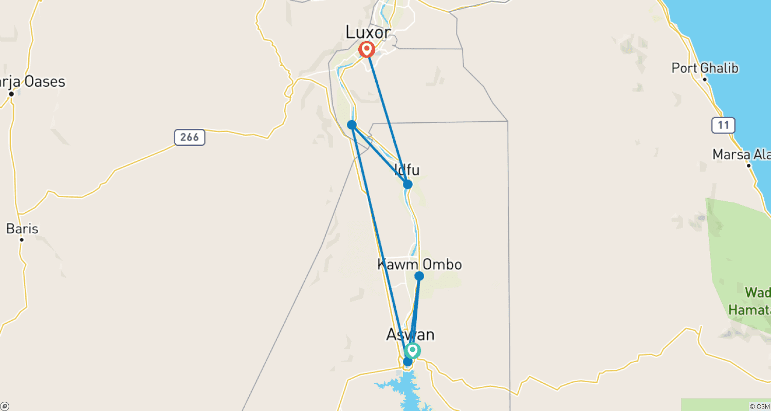 Mapa trasy: Niesamowity 3-dniowy rejs po Nilu / Asuan do Luksoru - Gamila Cruise