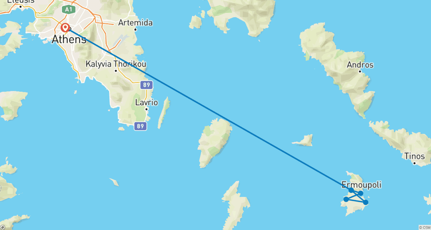Mapa do percurso de Sabor da Grécia, Experiência em Atenas e Syros (Autoguiado)