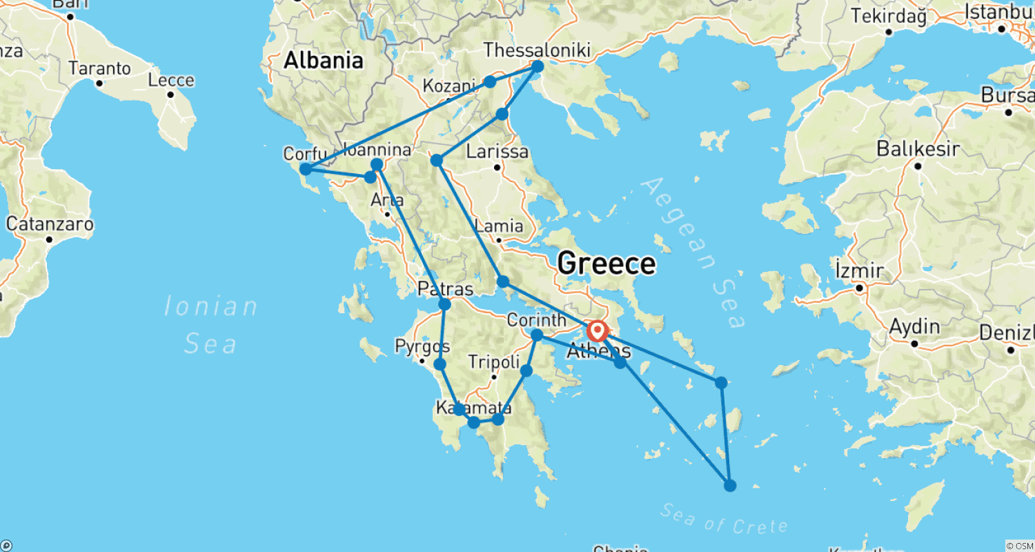 Mapa do percurso de 27-Day Ultimate Greece Circle: UNESCO Wonders & Idyllic Islands
