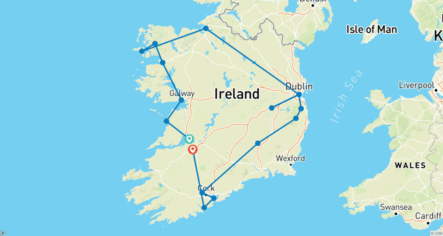 Mapa do percurso de Irlanda Desconhecida (Pequenos Grupos, 13 Dias)