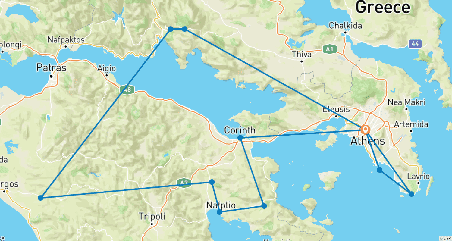 Mapa trasy: Klasyczna wycieczka po Grecji: Nauplion, Olimpia, Delfy - Prywatna wycieczka
