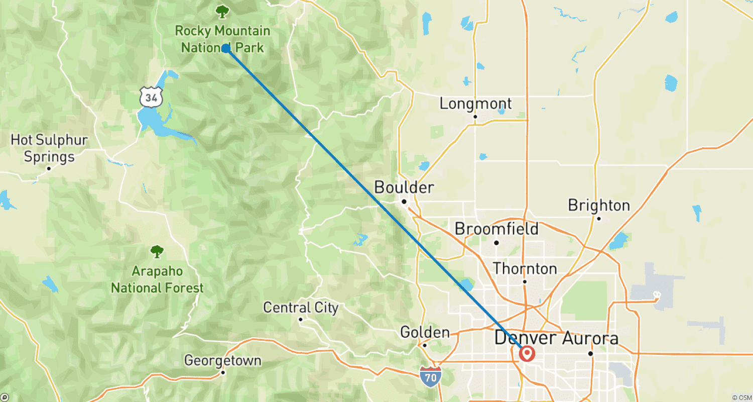 Mapa do percurso de Destaques do Colorado a partir de Denver - EUA