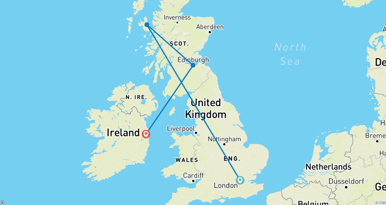England Scotland Ireland – Highlights of UKのルートマップ