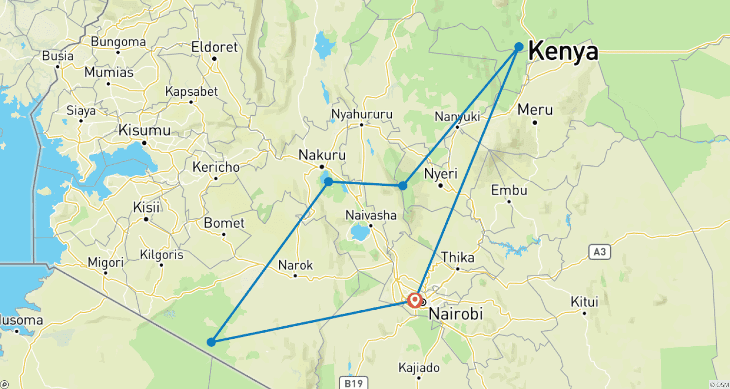 Mapa trasy: Szyte na miarę 8-dniowe Najlepsze Safari w Kenii, Codzienne Wyjazdy i Prywatna Wycieczka