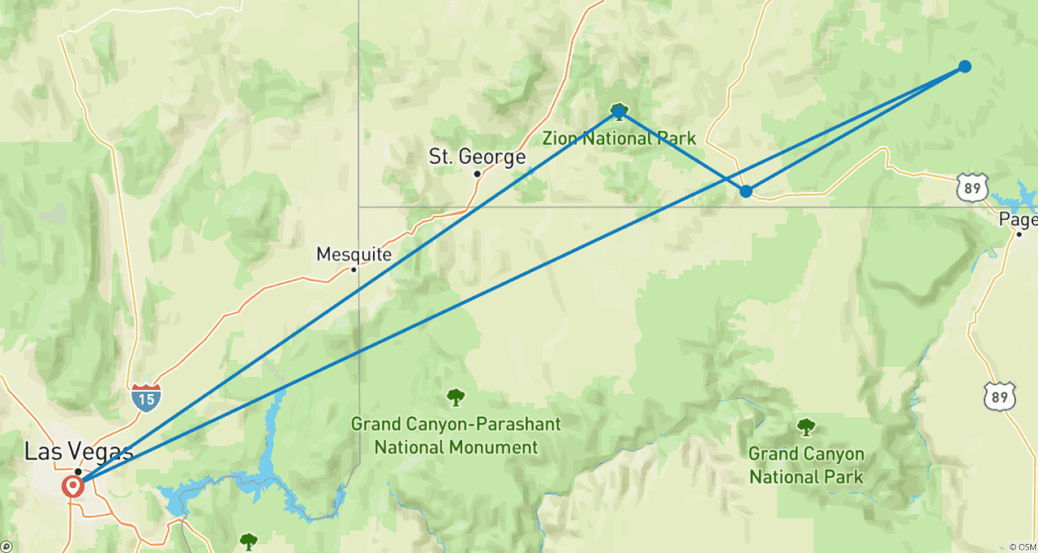USA – 5 Days Chasing Slot Canyons in Utahのルートマップ
