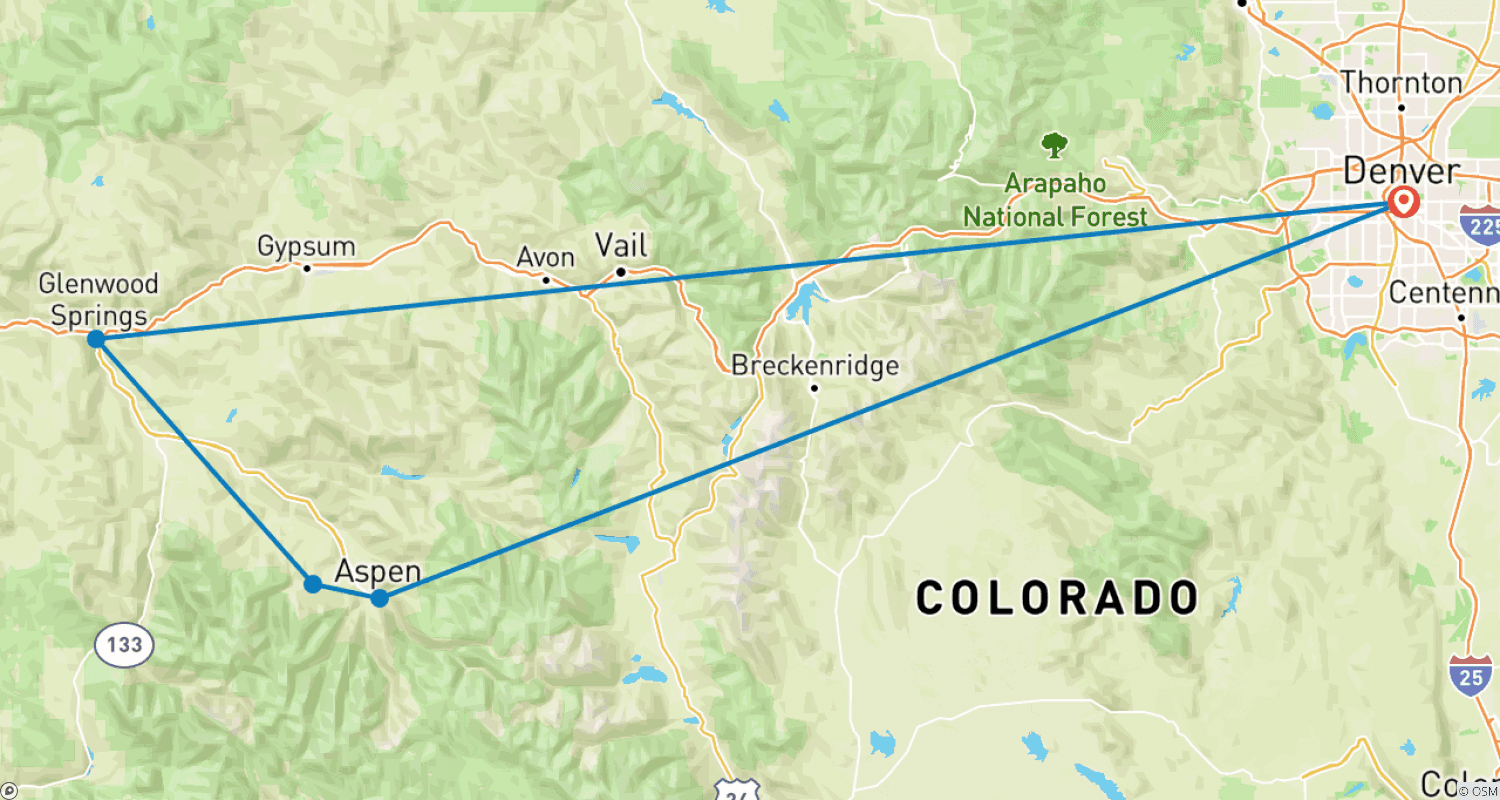 USA – Colorado Highlights Aspen with Fall Foliageのルートマップ