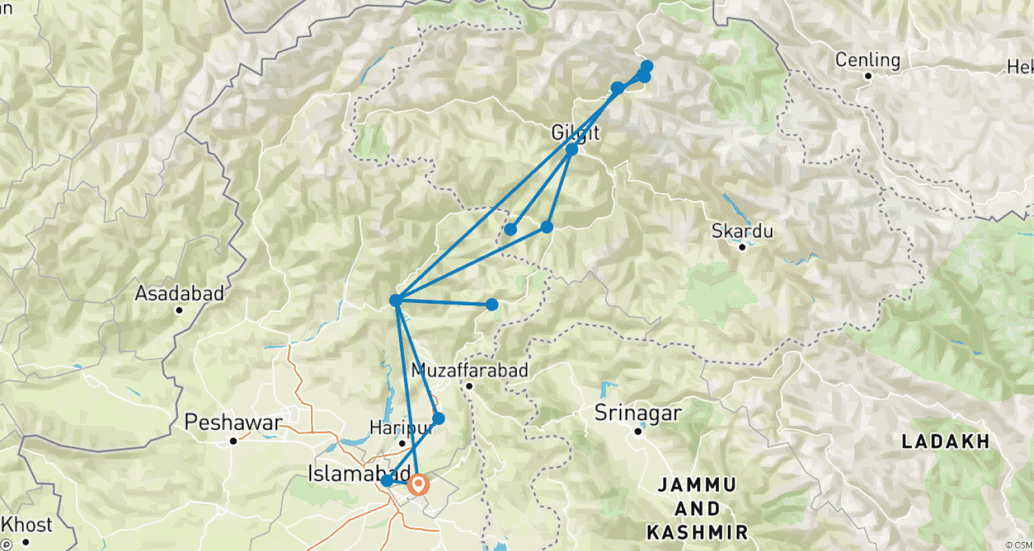 خريطة مسار 08 Days Short Tour  Showcasing Tour Pakistan