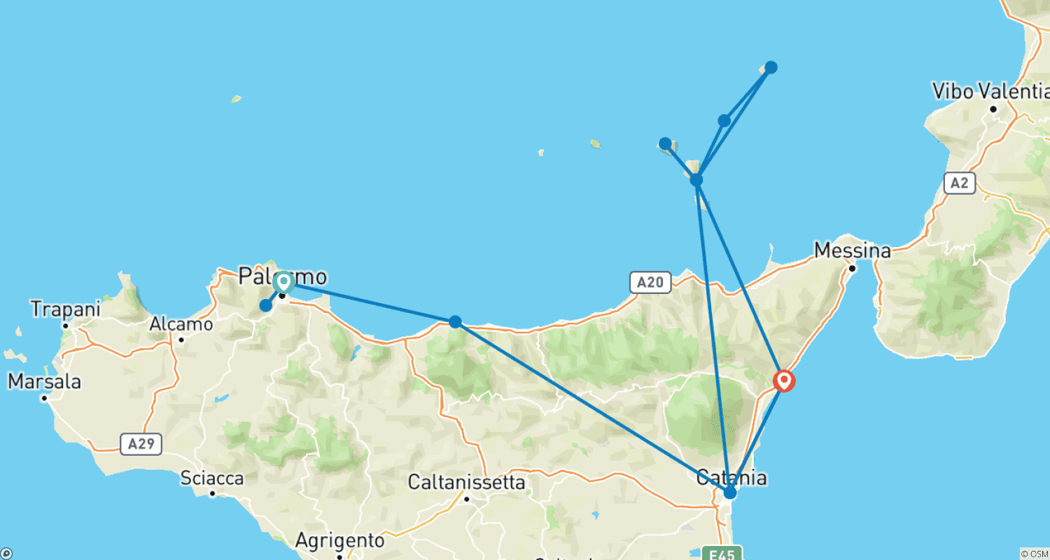 Mapa trasy: Sicilian Secrets – Wycieczka po Sycylii i Wyspach Liparyjskich