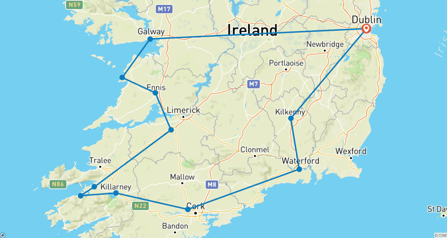Mapa do percurso de Fuga Irlandesa