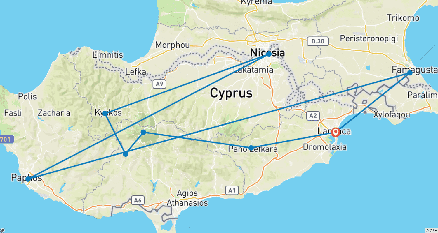 The Treasures of Cyprus and Beach Holidaysのルートマップ