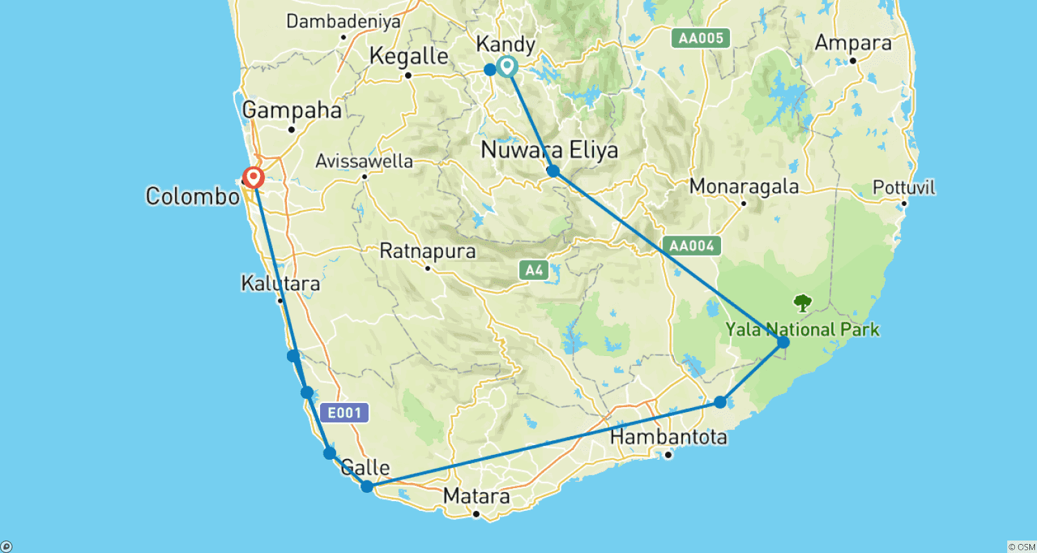 خريطة مسار Best of Sri Lanka 7 Days, Private Tour