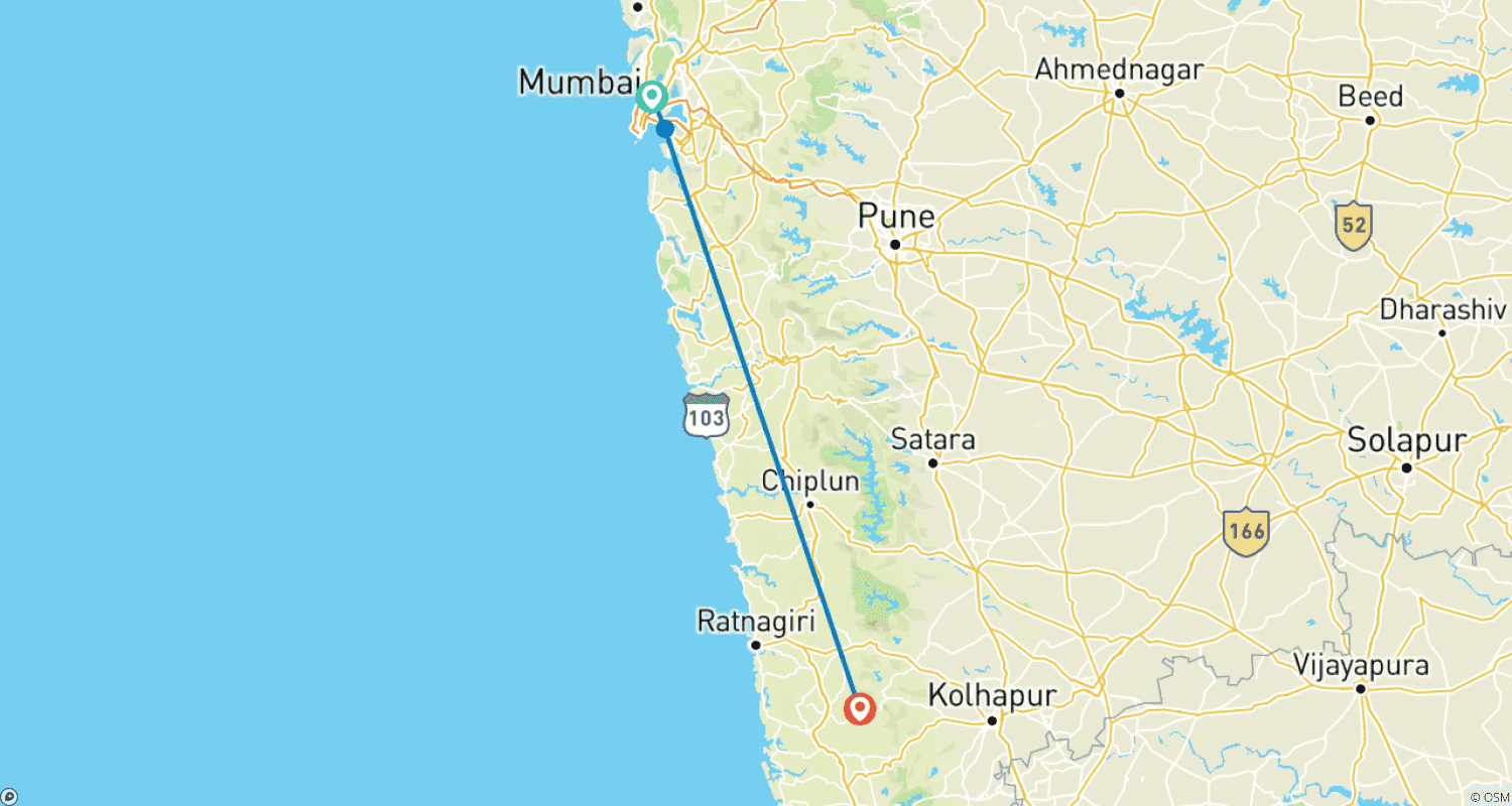 Mapa trasy: Mumbai & Goa Sightseeing & Beach Tour