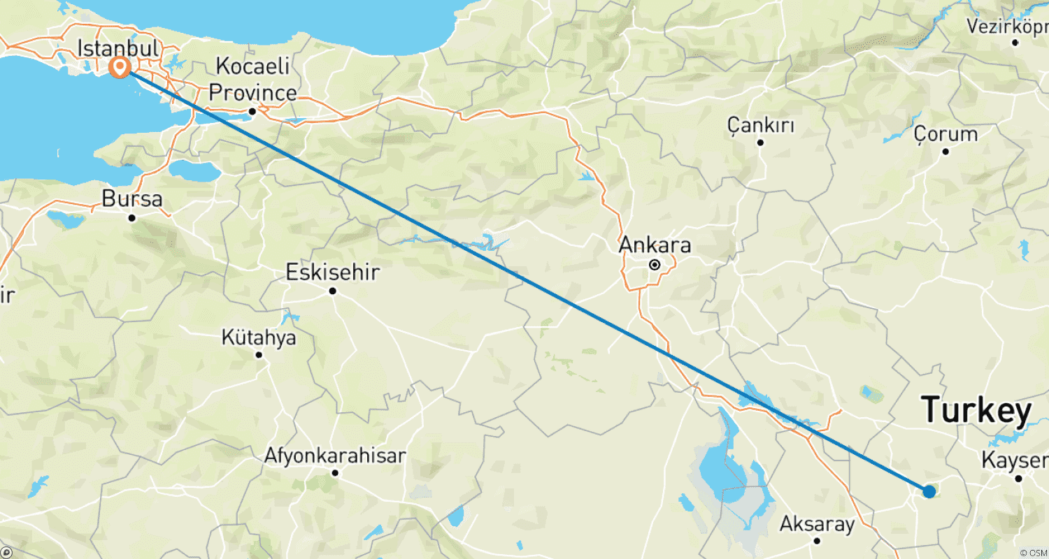 Mapa do percurso de Tour Explorador de Istambul e Capadócia