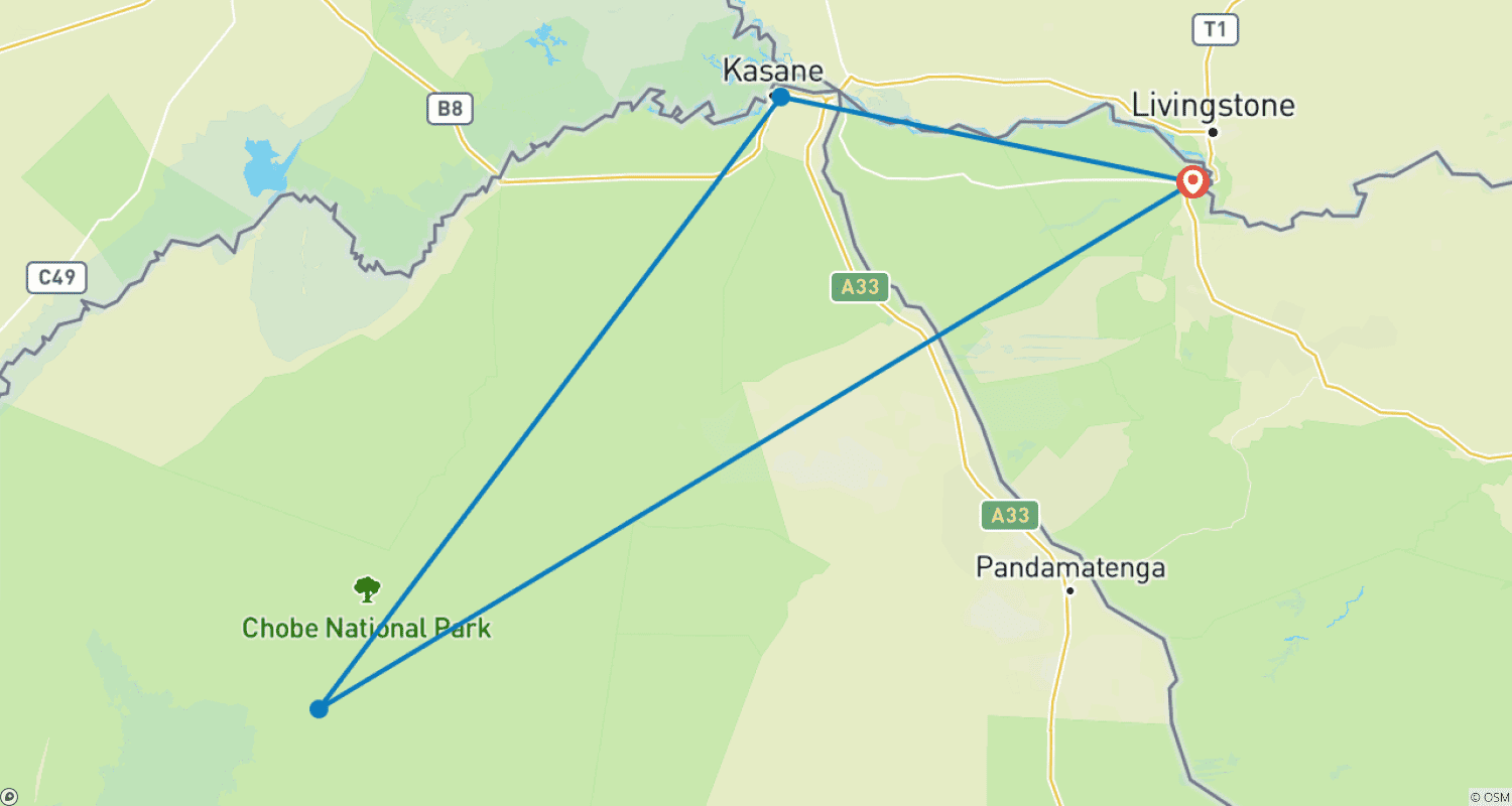 Mapa trasy: Przygoda Victoria Falls & Chobe 4D/3N (od Victoria Falls)