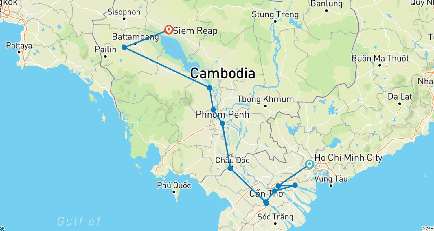 Mapa do percurso de O Melhor do Camboja e Vietnã do Sul (Hotéis 4 Estrelas)