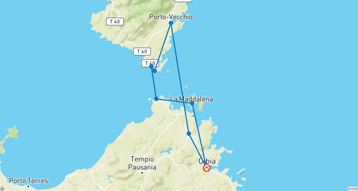 Mapa trasy: Żegluj po Sardynii i Korsyce