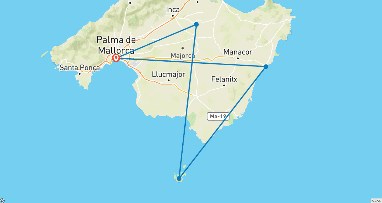 Mapa trasy: Odkryj niewyobrażalne cuda Majorki