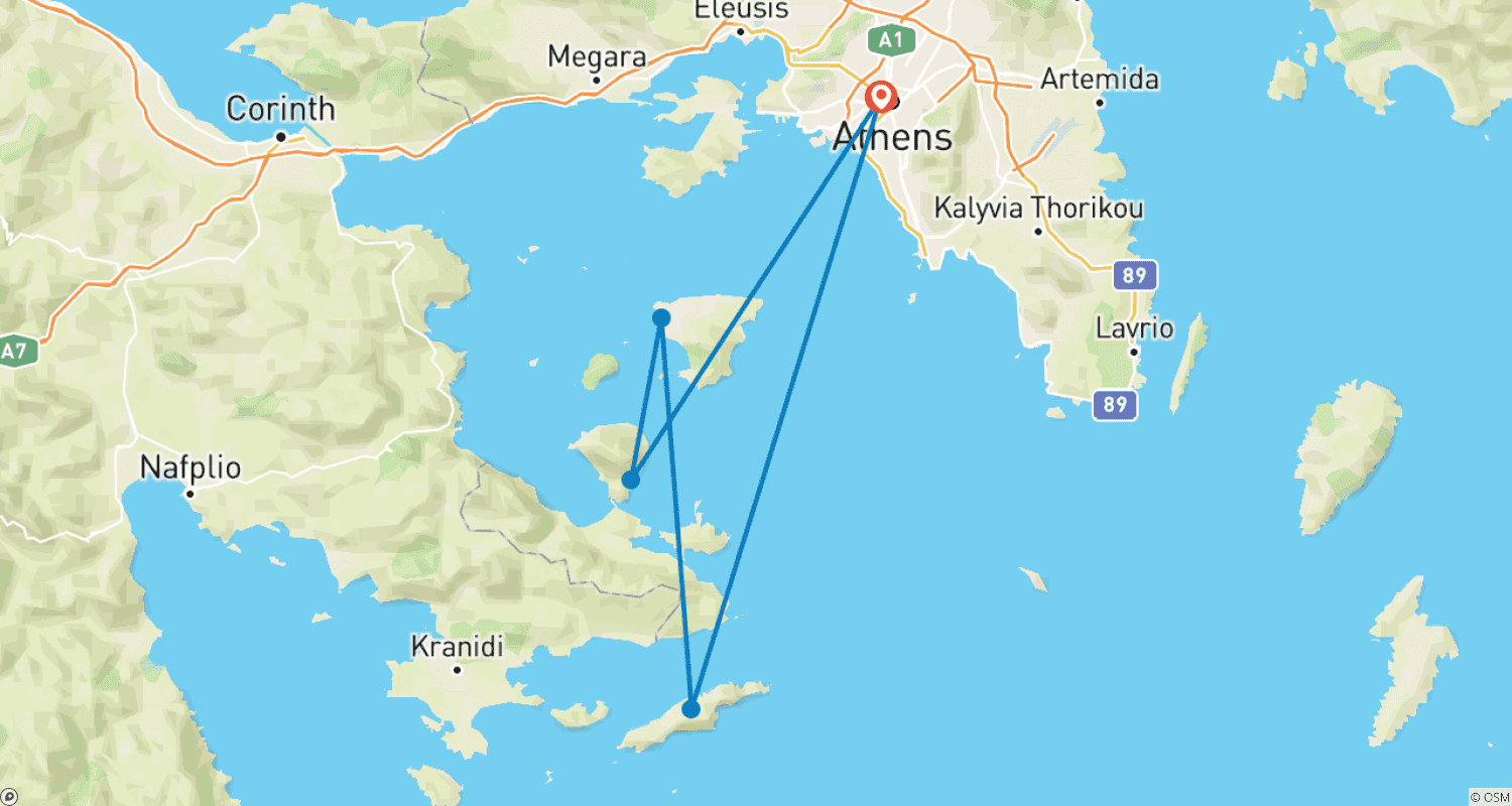 Mapa trasy: Rejsy żeglarskie dla rodzin z Aten w Grecji
