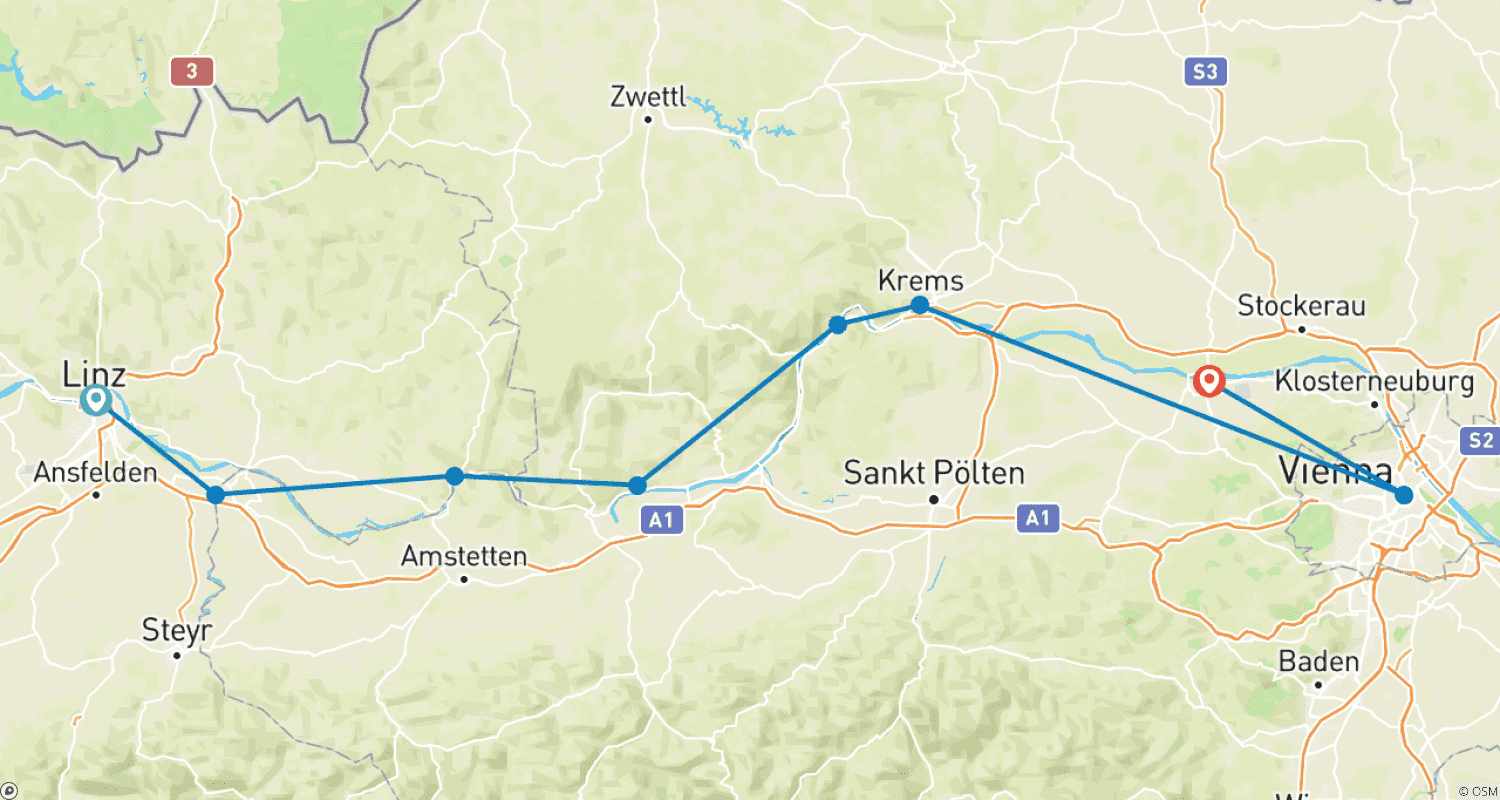 خريطة مسار Danube Cycle Path for families, Linz – Vienna