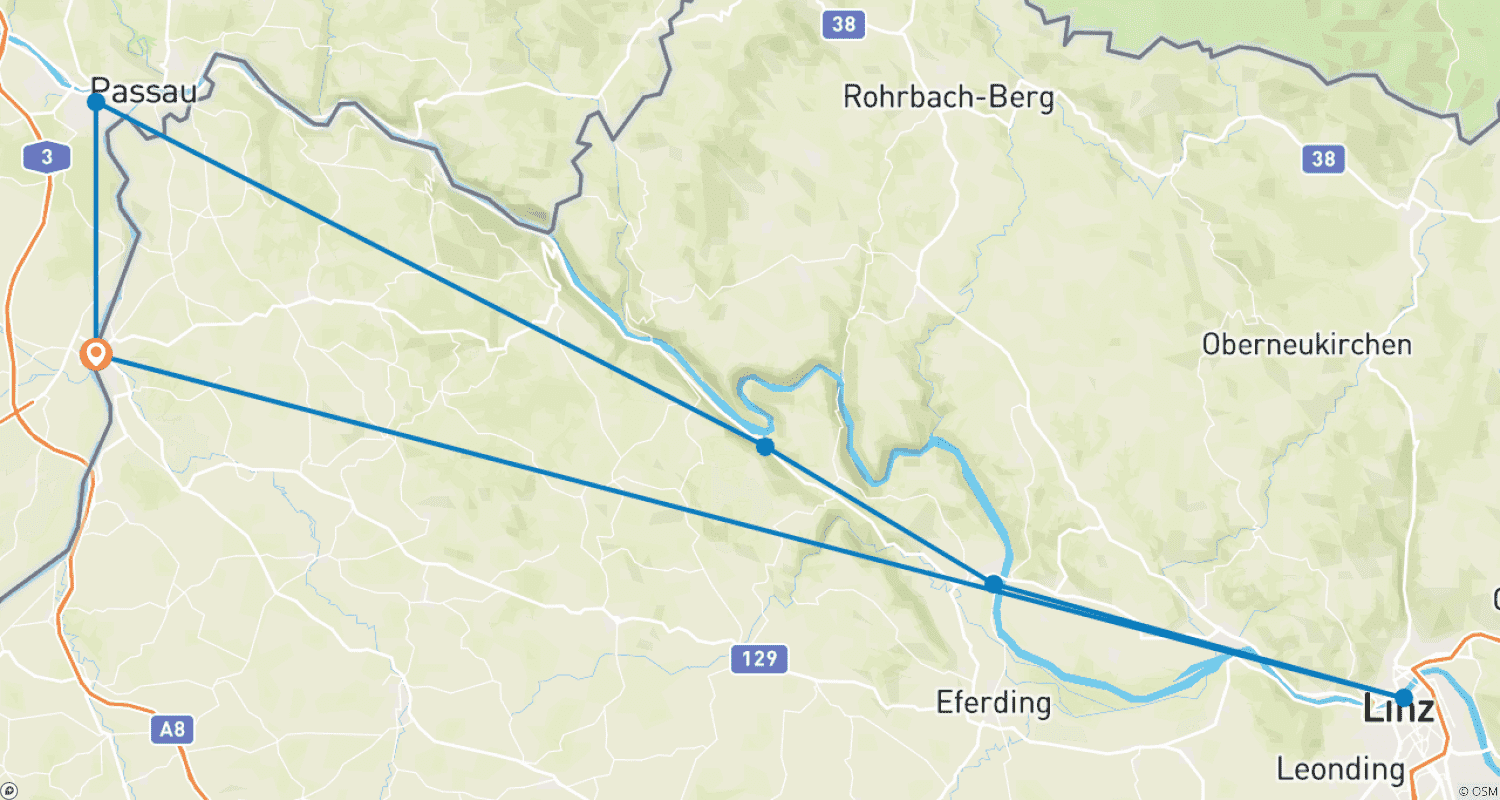 Mapa do percurso de Danube cycle path for families, Schärding – Linz
