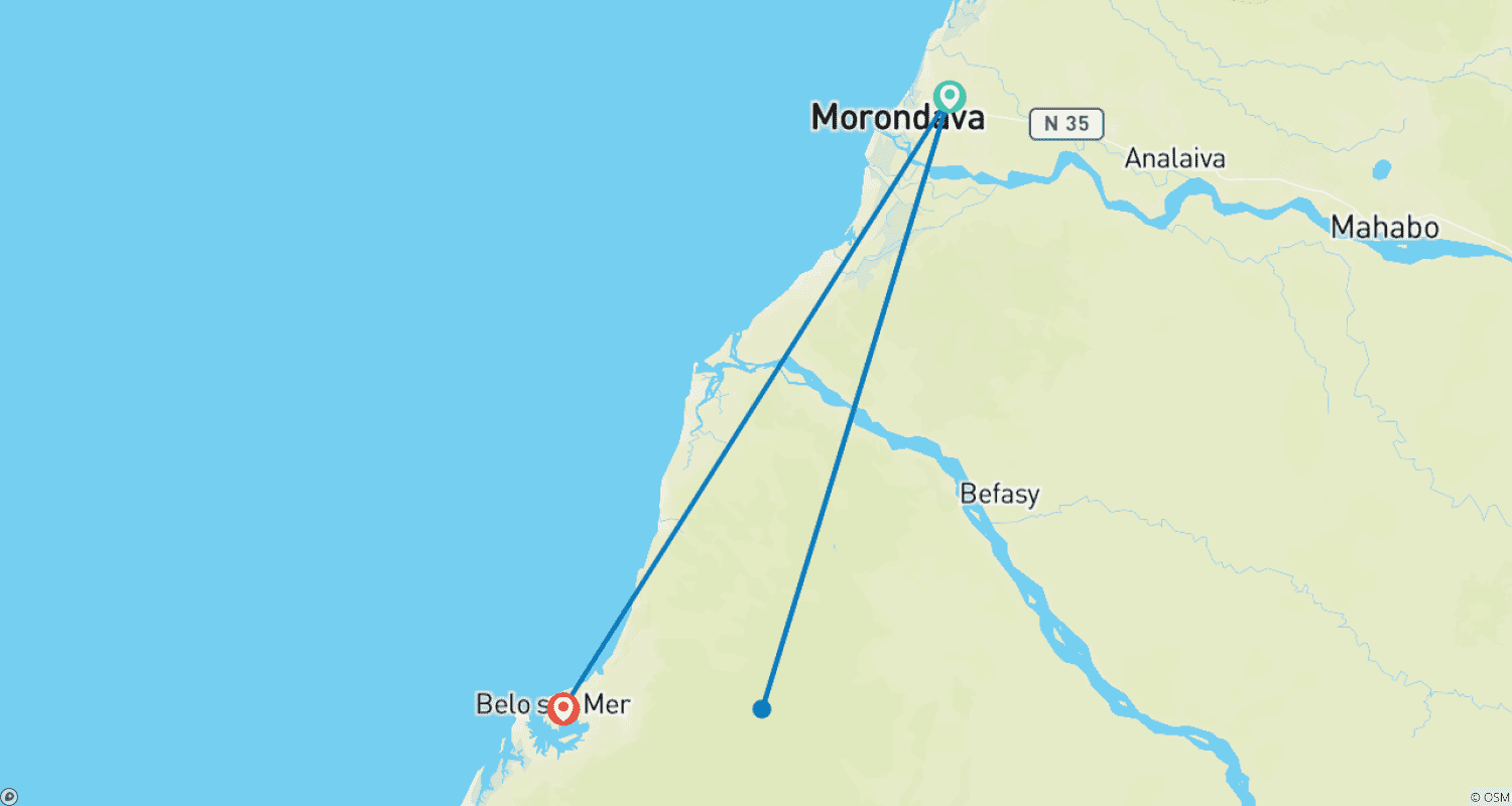 Mapa do percurso de Estadia em Morondava: O paraíso das árvores baobá