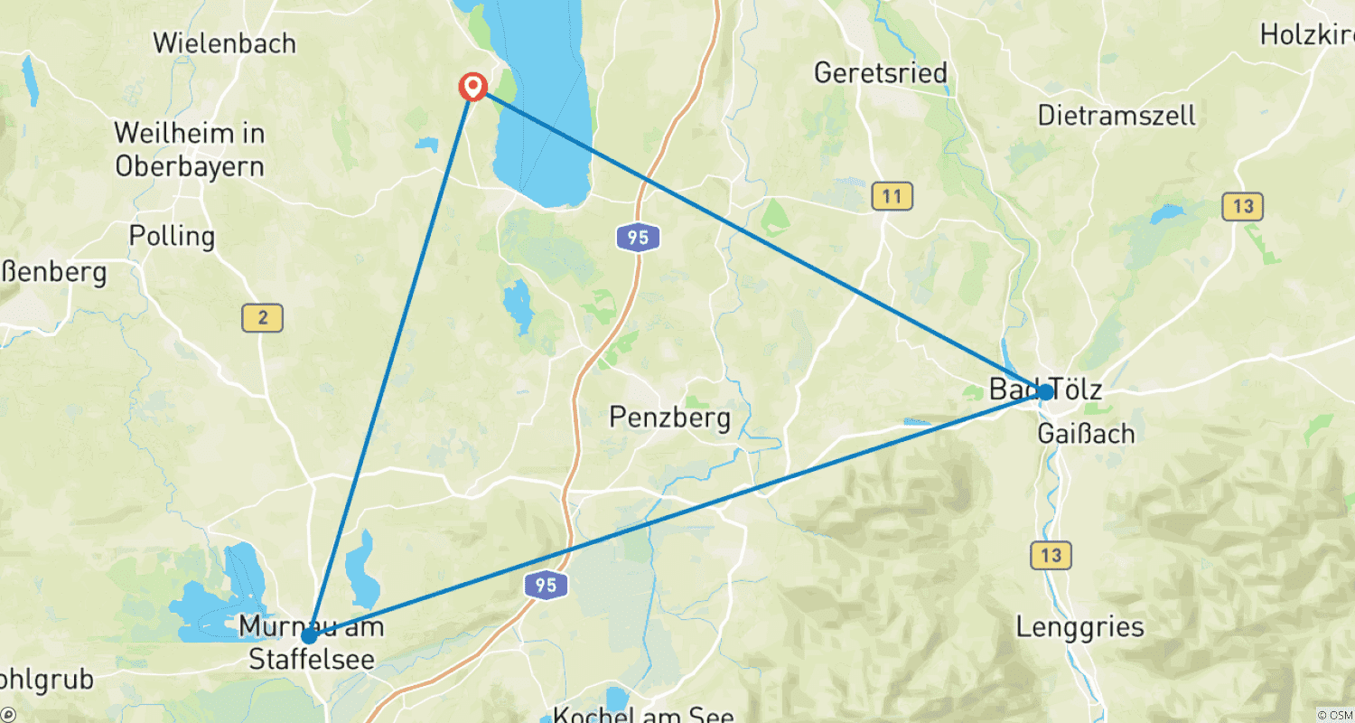Mapa trasy: Jeziora Bawarskie – Wycieczka objazdowa