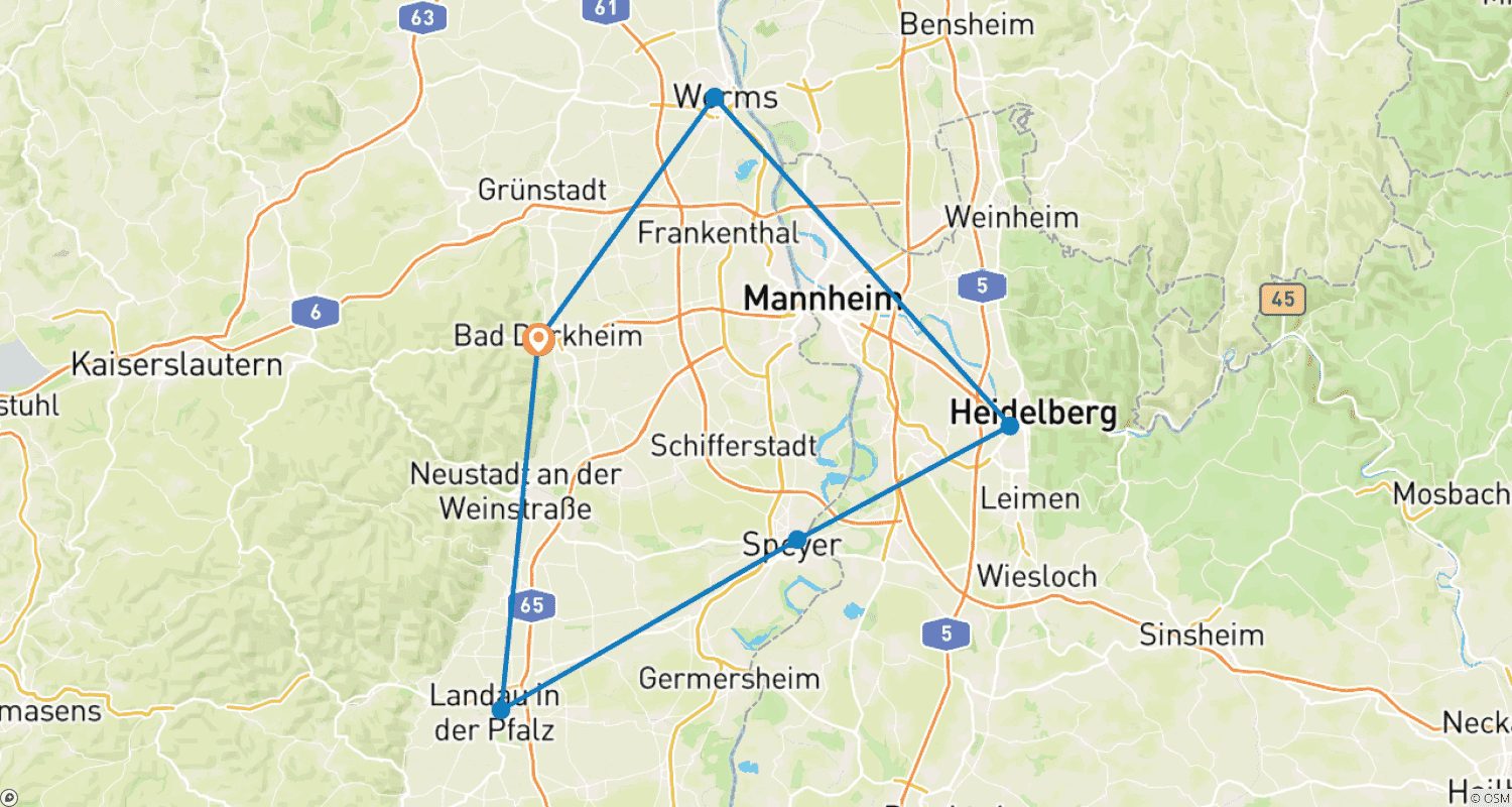Mapa trasy: Ren i winnice z urokiem