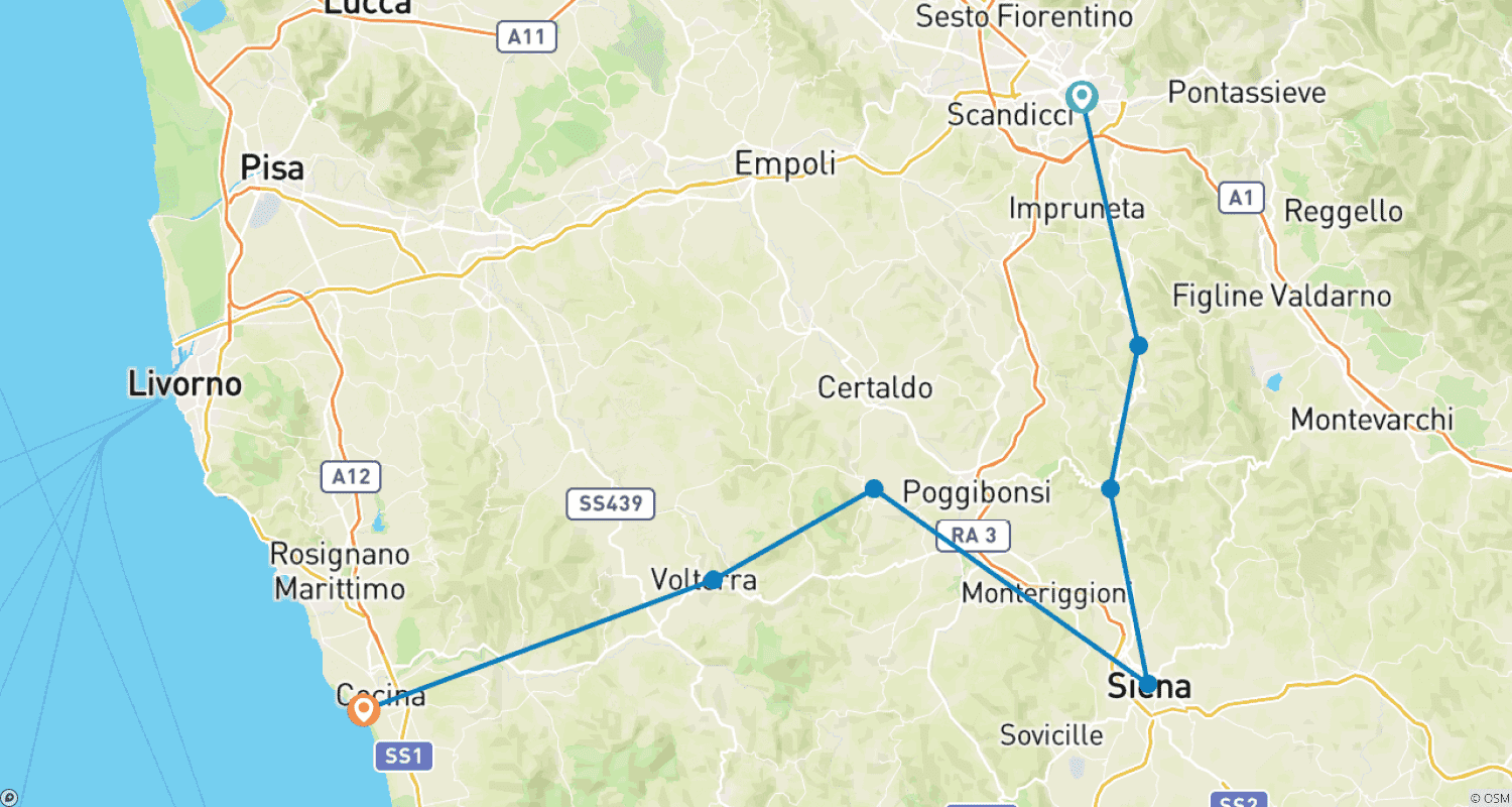 Mapa do percurso de Toscana Pitoresca