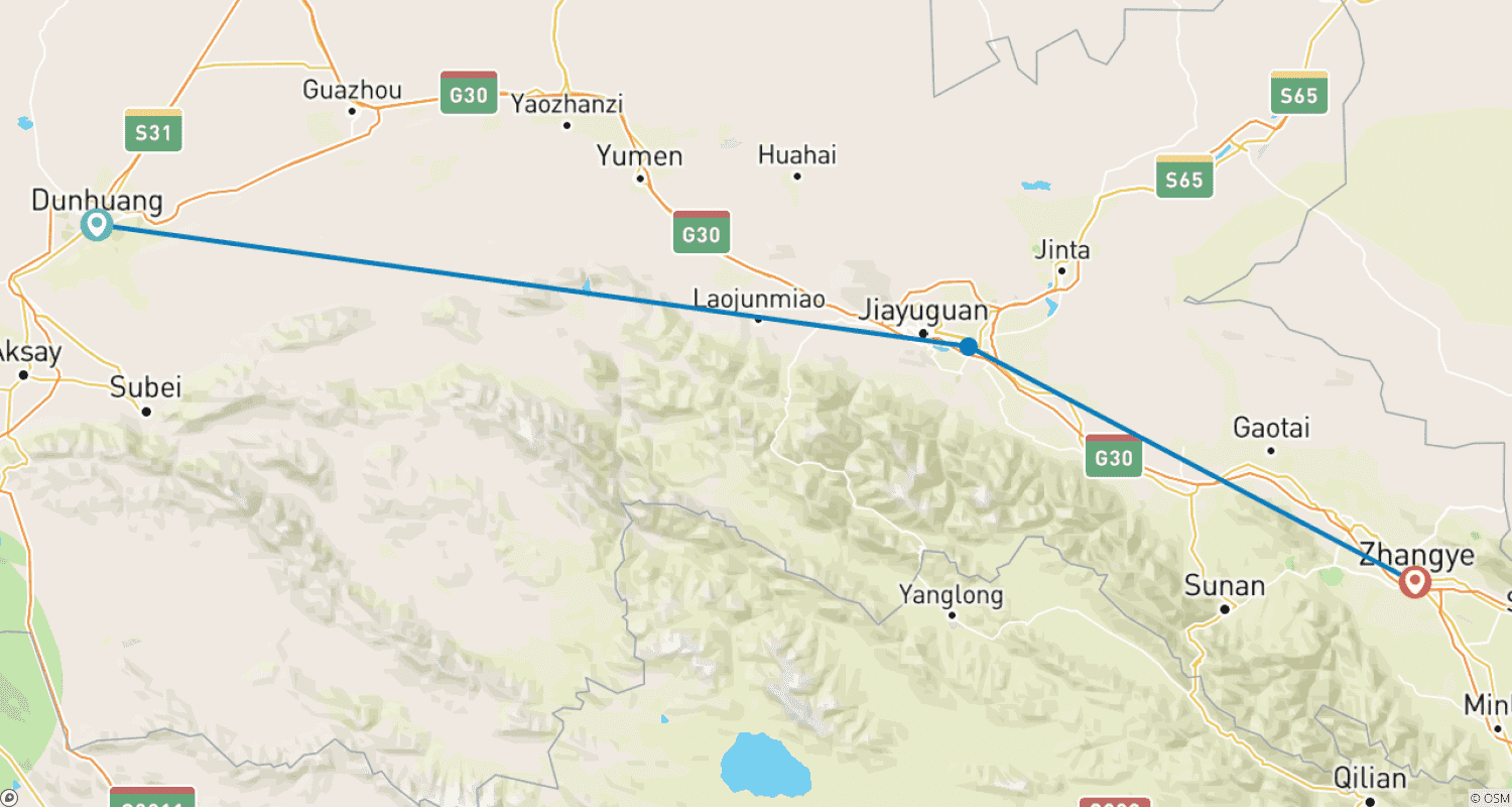 Mapa trasy: 5-dniowa wycieczka z Dunhuang do Jiayuguan i Zhangye