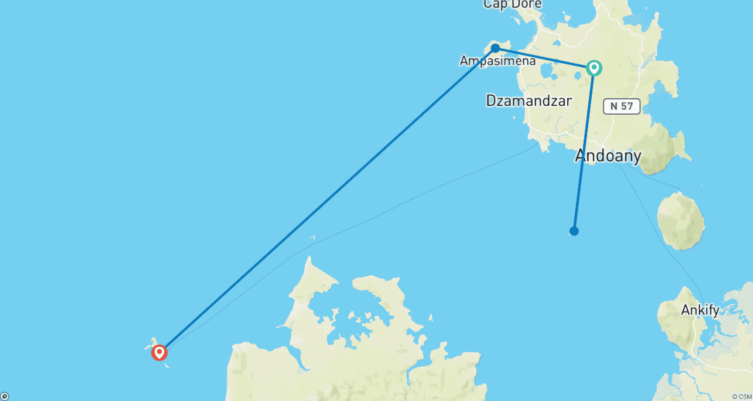 Immersion in the sumptuous Nosy Be archipelago for 3 daysのルートマップ