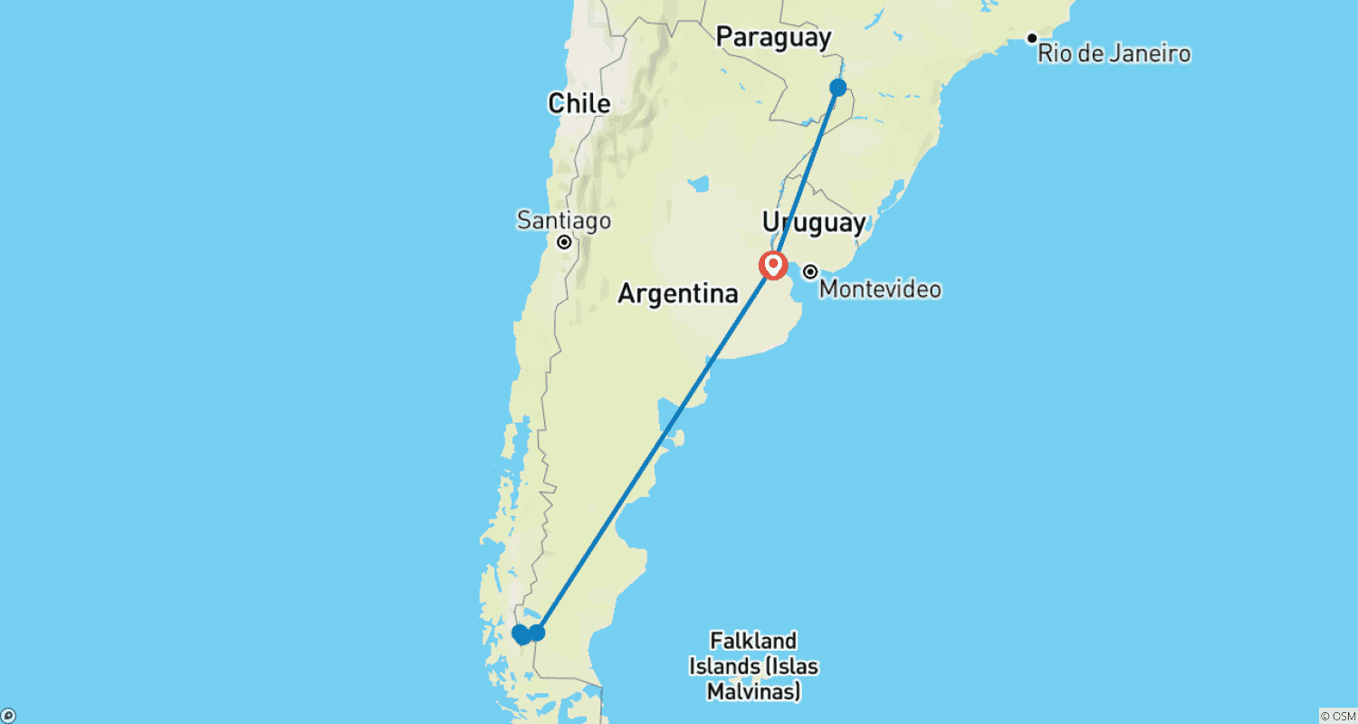 オーダーメイド 8日間 アルゼンチン家族旅行 ベストツアー、毎日出発&プライベートガイド付きのルートマップ