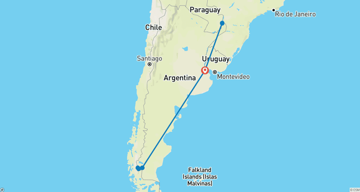 Tailor-Made 7 Days Argentina Classic Trip, Daily Start (Private Guide & Driver)のルートマップ
