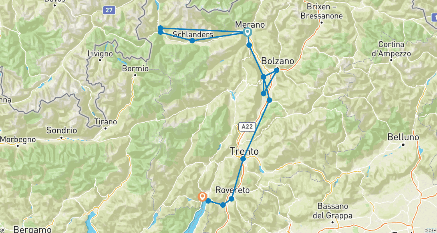 Mapa do percurso de From Merano to Lake Garda