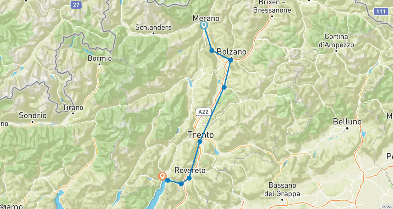 Mapa trasy: Południowy Tyrol dla rodzin