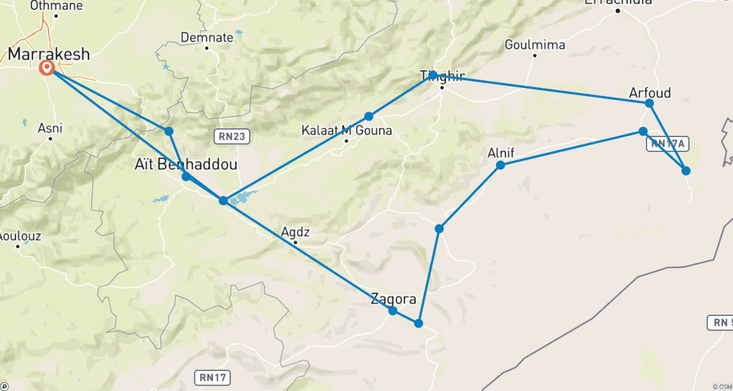 خريطة مسار TUI Tours | جبال الأطلس - دروب البدو، جولة جماعية صغيرة