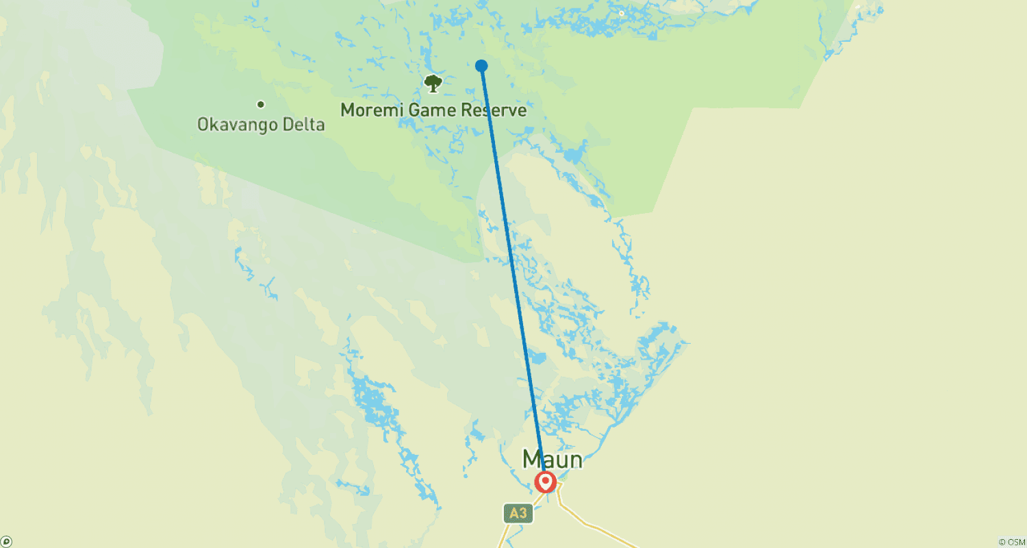 خريطة مسار 5 Days Safari tour itinerary for Maun & Moremi game reserve: Play With The Wilderness Of Okavango Game Reserve-Botswana