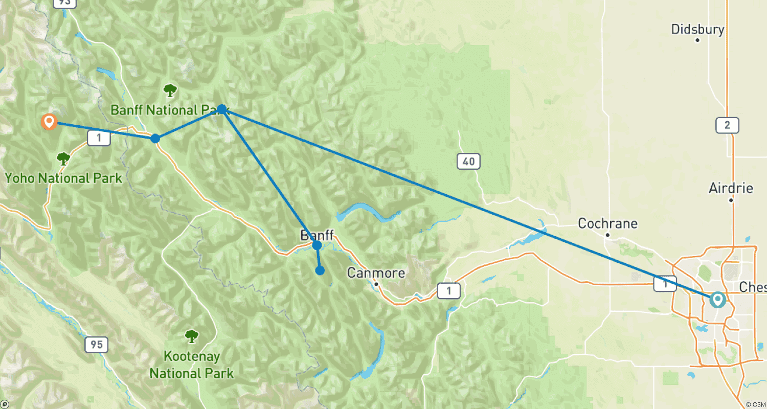 Mapa trasy: Rockies Zimowa zabawa 4-dniowa wycieczka