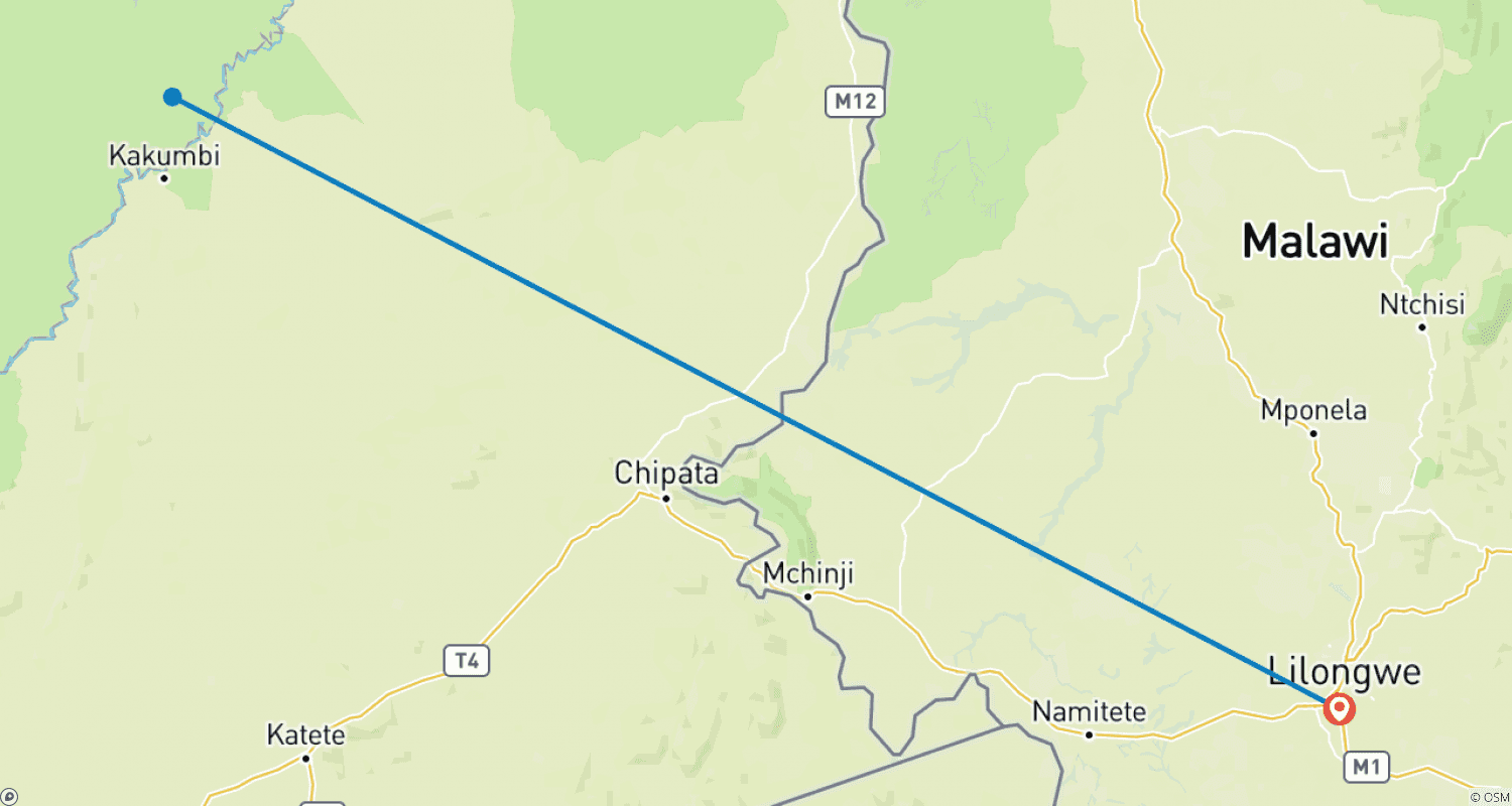 Mapa do percurso de Experiência de 4 Dias em Chalé no Parque Nacional South Luangwa