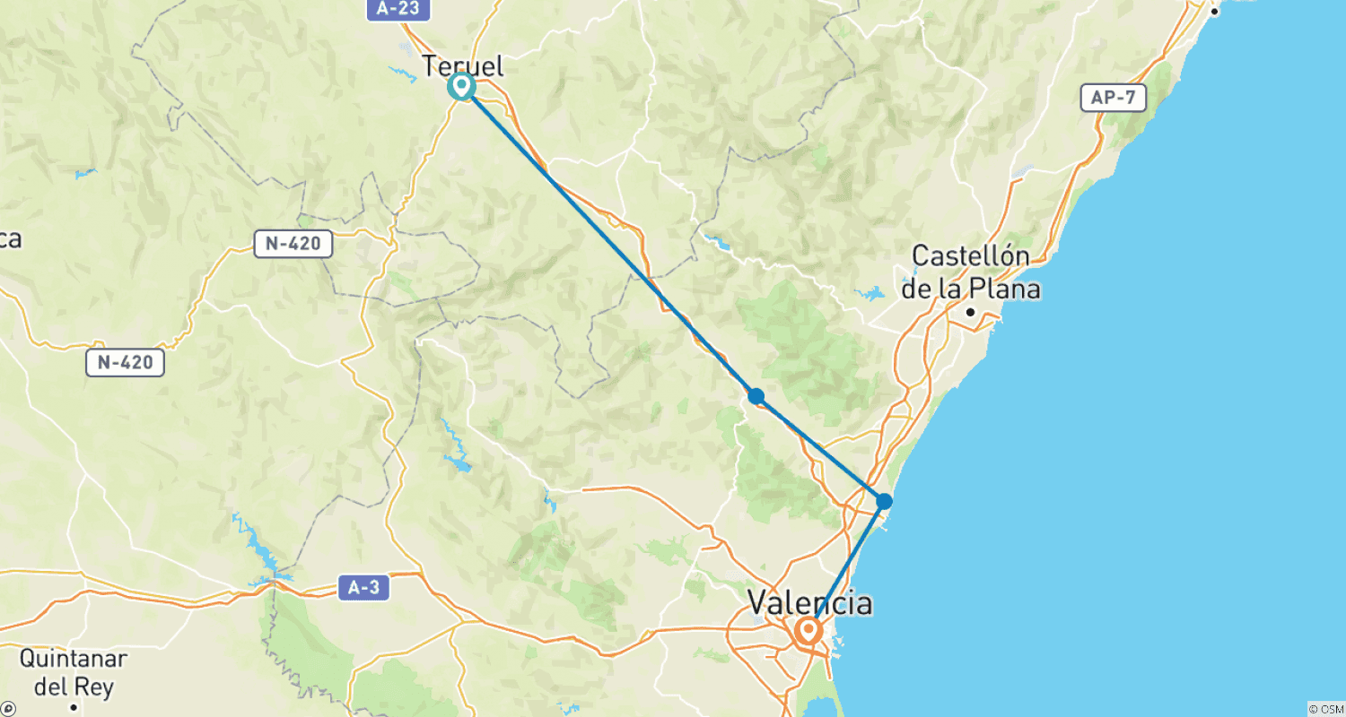 Mapa trasy: Ojos Negros – najdłuższa zielona trasa Hiszpanii w 4 etapach