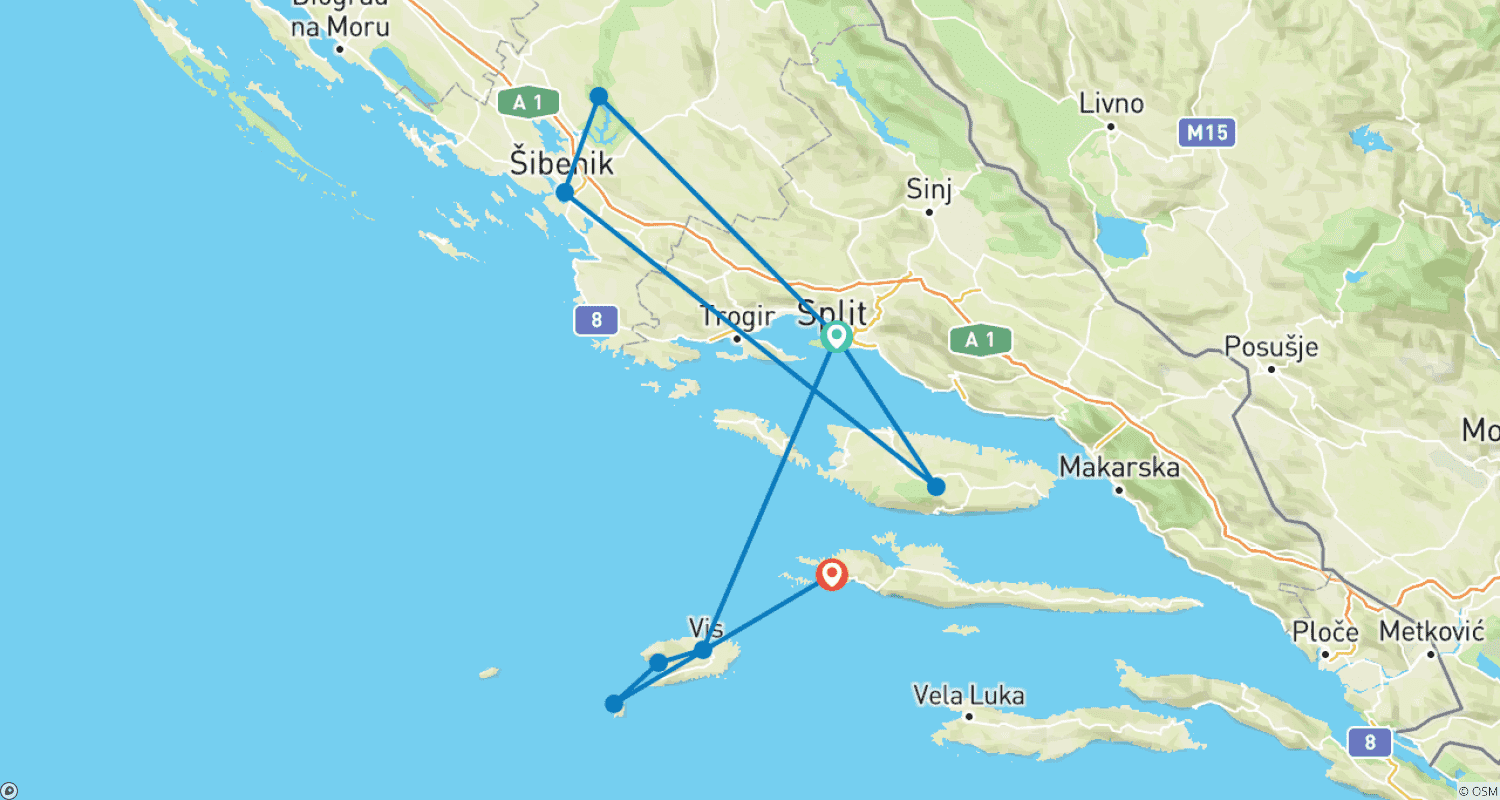 Hike and Swim Croatia – Summer walking tourのルートマップ