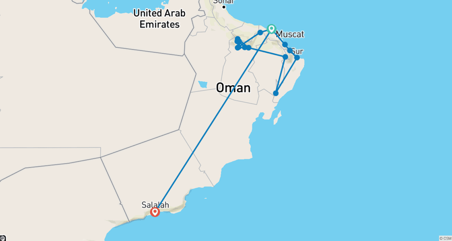 Oman Highlightsのルートマップ